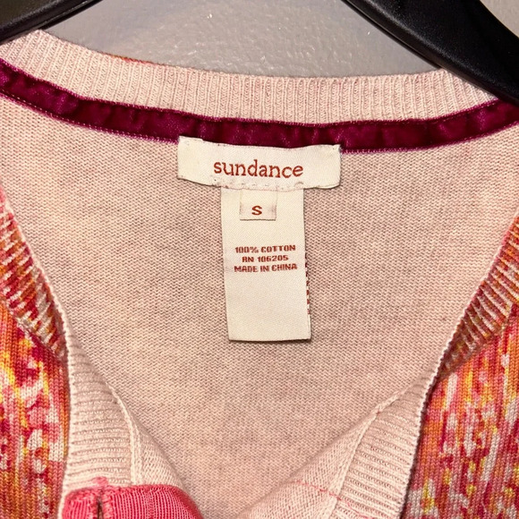 Sundance sweater - pink/orange abstract print button front fitted cardigan - Picture 4 of 9